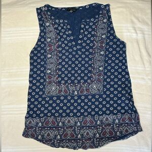 Lucky Brand Navy Paisley Print Sleeveless Top
